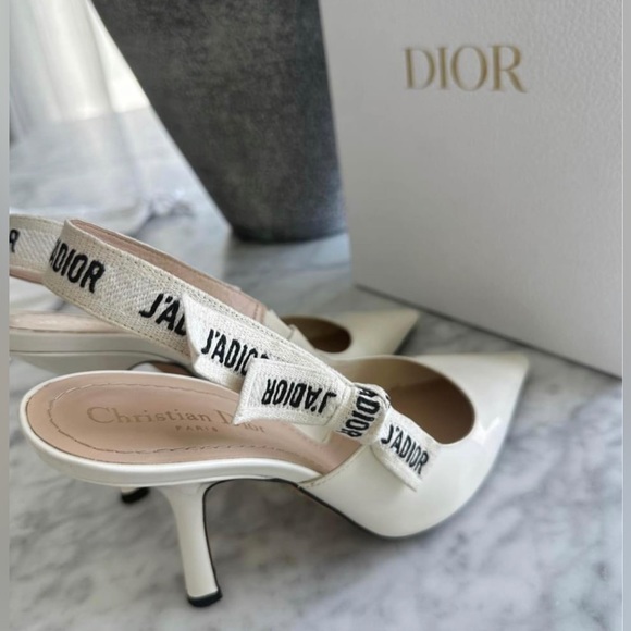 DIOR J’ADIOR Slingback Sandals Off White Patent Leather 38.5 B - Picture 3 of 10